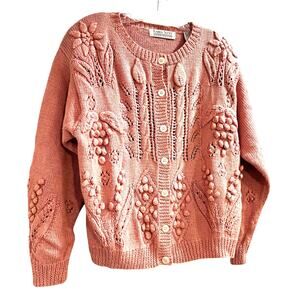 Karen Scott hand knit pink long sleeve sweater cardigan Size M button front